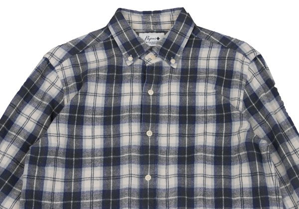Papas+ Cotton Flannel Check Button-Down Shirt Navy Size M