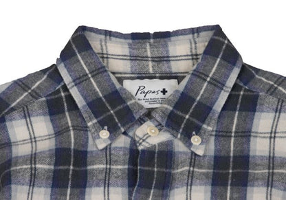 Papas+ Cotton Flannel Check Button-Down Shirt Navy Size M