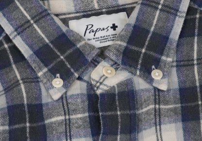 Papas+ Cotton Flannel Check Button-Down Shirt Navy Size M