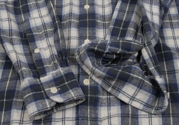 Papas+ Cotton Flannel Check Button-Down Shirt Navy Size M