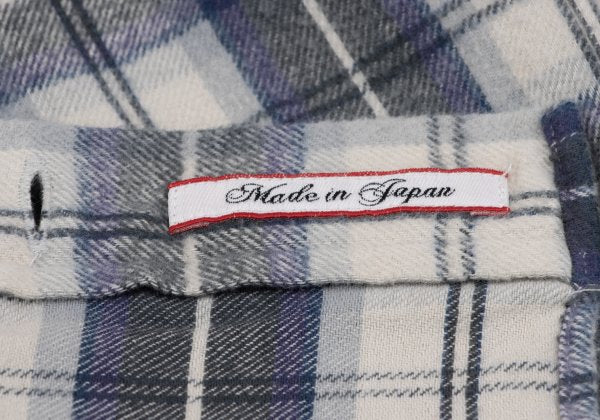 Papas+ Cotton Flannel Check Button-Down Shirt Navy Size M