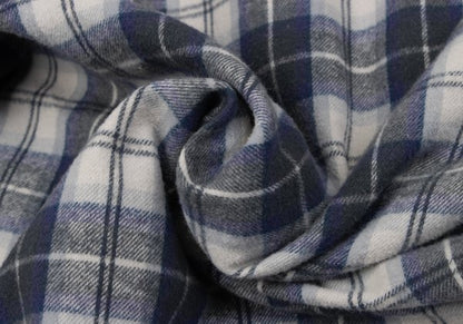 Papas+ Cotton Flannel Check Button-Down Shirt Navy Size M