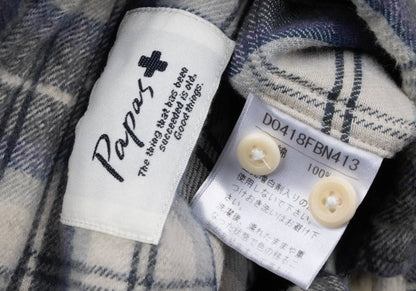 Papas+ Cotton Flannel Check Button-Down Shirt Navy Size M