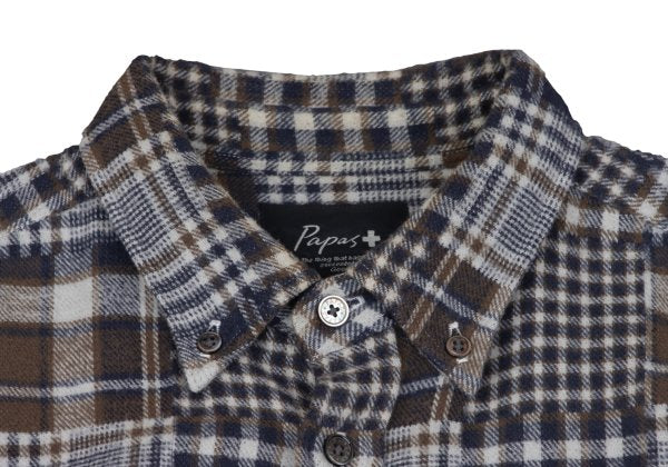 Papas Cotton Crazy Pattern BD Flannel Blue Brown Shirt Size M