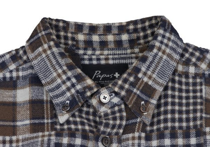 Papas Cotton Crazy Pattern BD Flannel Blue Brown Shirt Size M