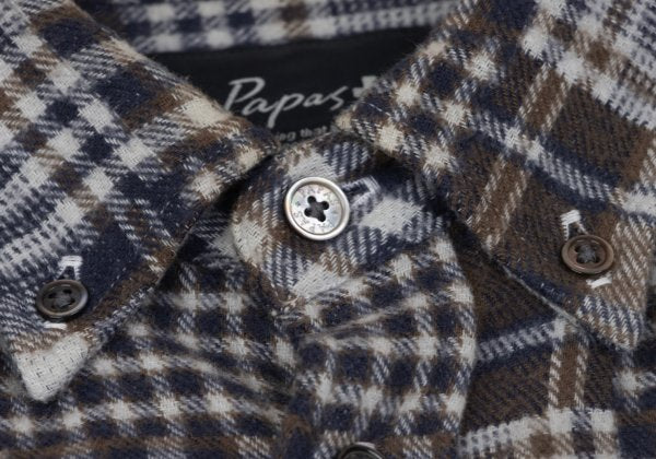 Papas Cotton Crazy Pattern BD Flannel Blue Brown Shirt Size M