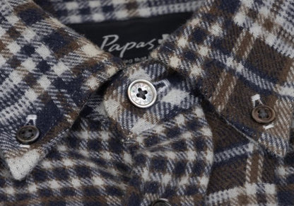 Papas Cotton Crazy Pattern BD Flannel Blue Brown Shirt Size M