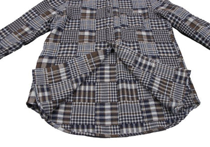 Papas Cotton Crazy Pattern BD Flannel Blue Brown Shirt Size M