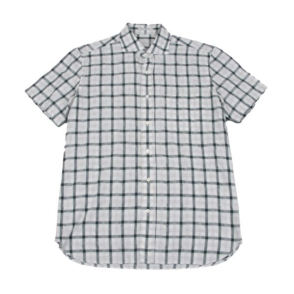 Papas Cotton Blend Wrinkle Check S/S Shirt Green Size M