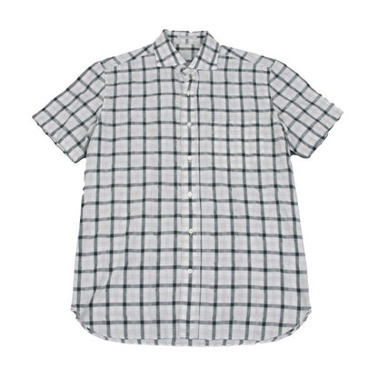 Papas Cotton Blend Wrinkle Check S/S Shirt Green Size M