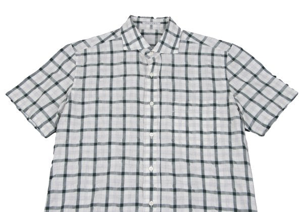 Papas Cotton Blend Wrinkle Check S/S Shirt Green Size M