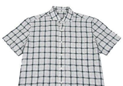 Papas Cotton Blend Wrinkle Check S/S Shirt Green Size M