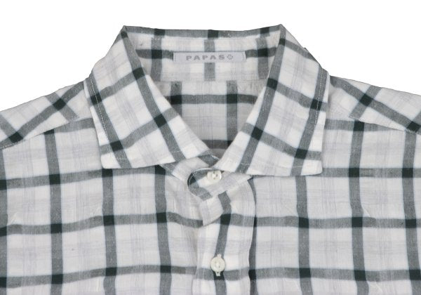 Papas Cotton Blend Wrinkle Check S/S Shirt Green Size M