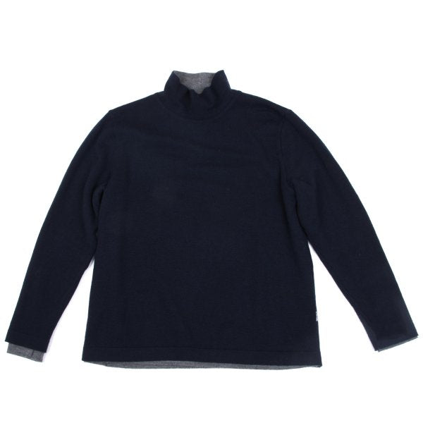 Papas Wool Reversible High Neck Knit Navy Gray Size M