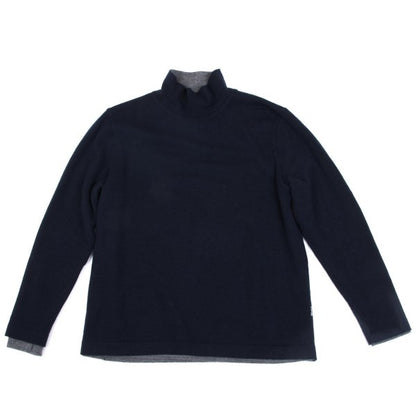 Papas Wool Reversible High Neck Knit Navy Gray Size M