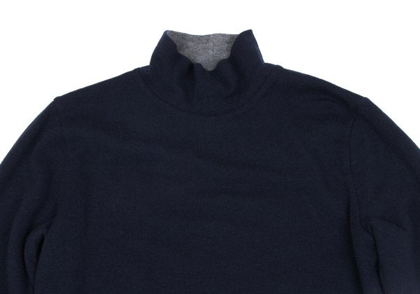 Papas Wool Reversible High Neck Knit Navy Gray Size M