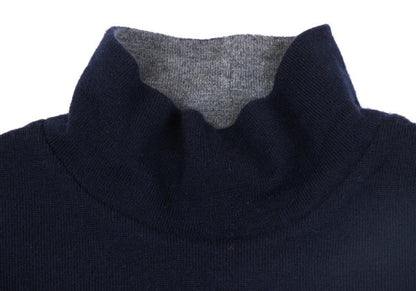 Papas Wool Reversible High Neck Knit Navy Gray Size M