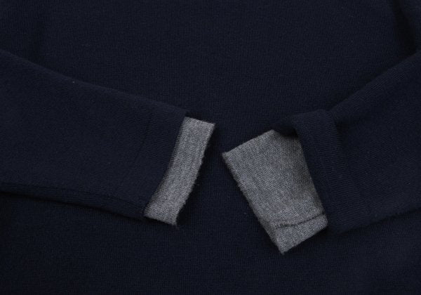 Papas Wool Reversible High Neck Knit Navy Gray Size M