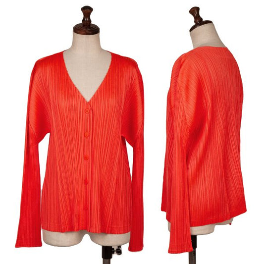 PLEATS PLEASE Pleated V-Neck Cardigan Red Size 4