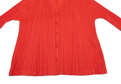 PLEATS PLEASE Pleated V-Neck Cardigan Red Size 4