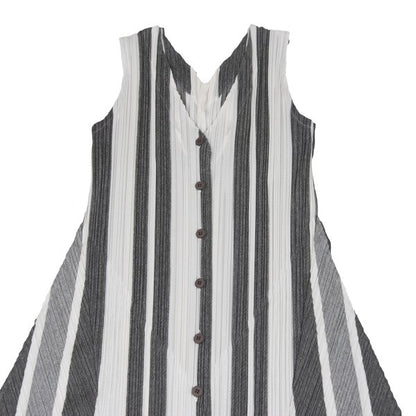 PLEATS PLEASE Poly-Cotton Stripe V-Neck Dress White Size 4