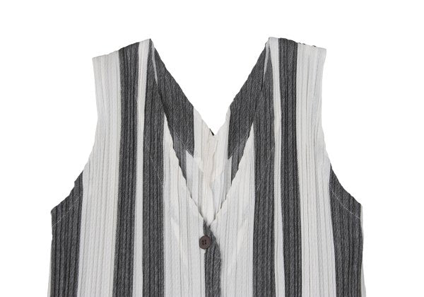 PLEATS PLEASE Poly-Cotton Stripe V-Neck Dress White Size 4