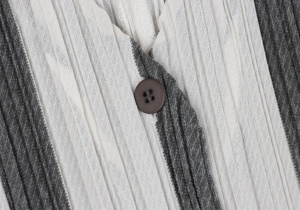 PLEATS PLEASE Poly-Cotton Stripe V-Neck Dress White Size 4