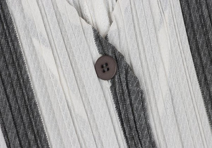 PLEATS PLEASE Poly-Cotton Stripe V-Neck Dress White Size 4