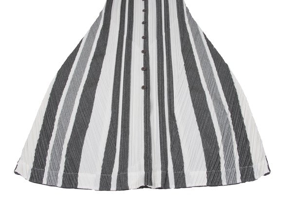 PLEATS PLEASE Poly-Cotton Stripe V-Neck Dress White Size 4