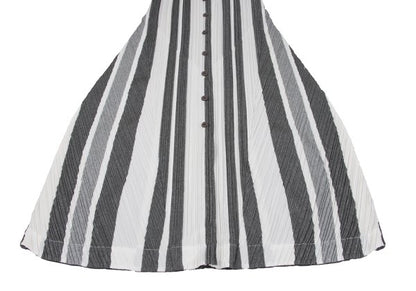 PLEATS PLEASE Poly-Cotton Stripe V-Neck Dress White Size 4