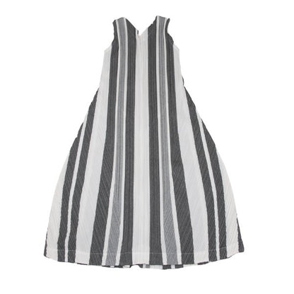 PLEATS PLEASE Poly-Cotton Stripe V-Neck Dress White Size 4