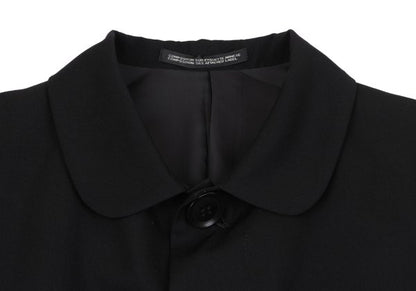 Y's Black Summer Wool Fly-Front Round Collar Jacket Size 3