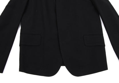 Y's Black Summer Wool Fly-Front Round Collar Jacket Size 3