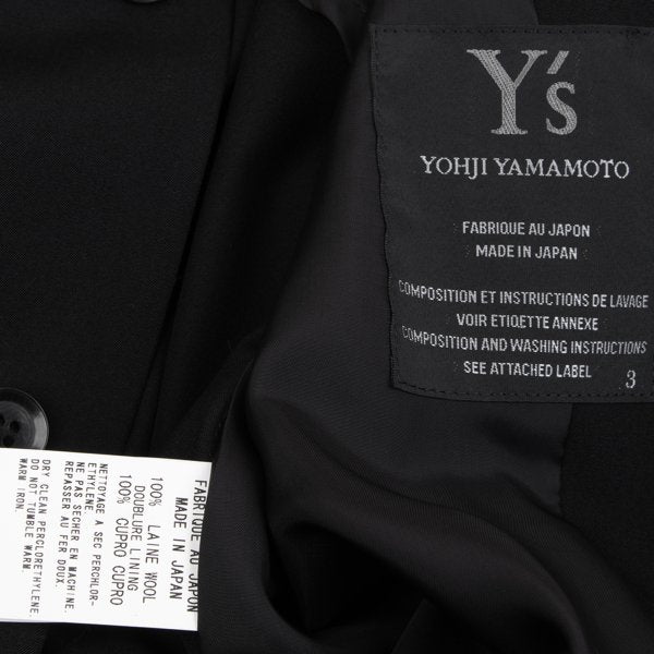 Y's Black Summer Wool Fly-Front Round Collar Jacket Size 3