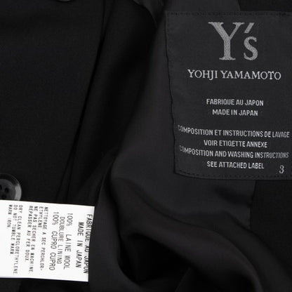 Y's Black Summer Wool Fly-Front Round Collar Jacket Size 3