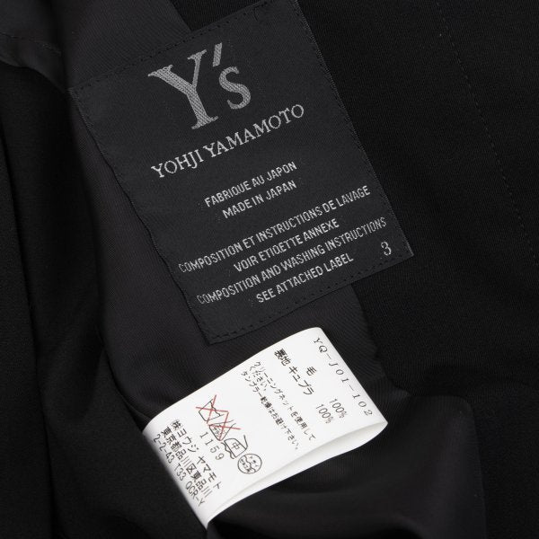 Y's Black Summer Wool Fly-Front Round Collar Jacket Size 3