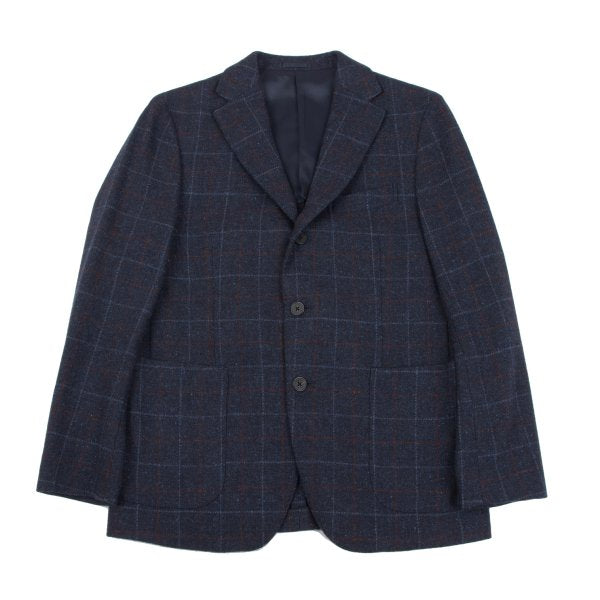 Papas Bottoli Wool Check 2-Button Jacket Blue Size M