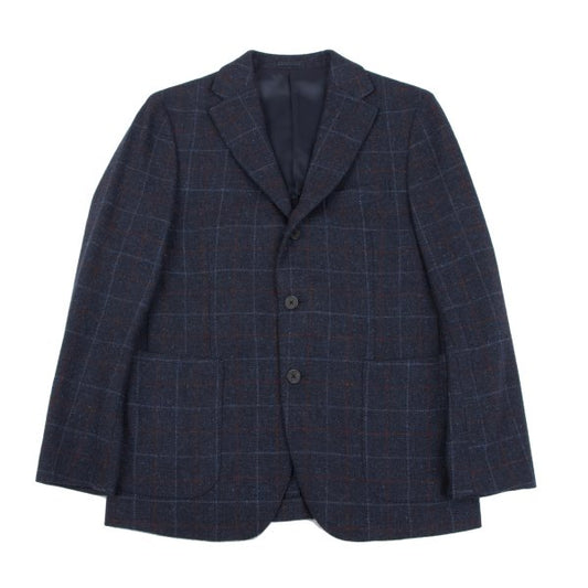 Papas Bottoli Wool Check 2-Button Jacket Blue Size M