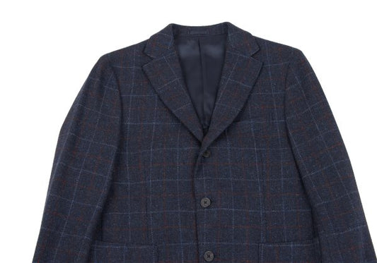 Papas Bottoli Wool Check 2-Button Jacket Blue Size M