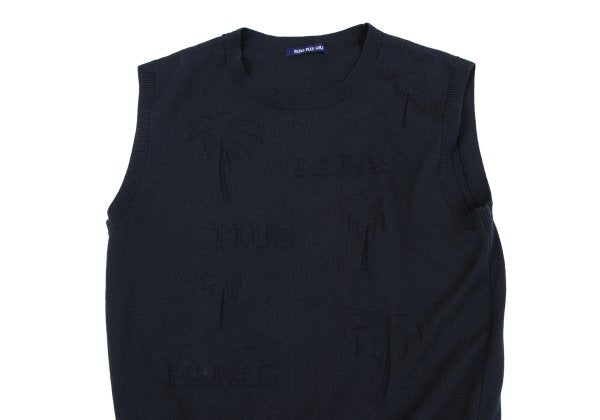 PAPAS PLUS GOLF Logo Palm Tree Knit Vest Navy Size 48M