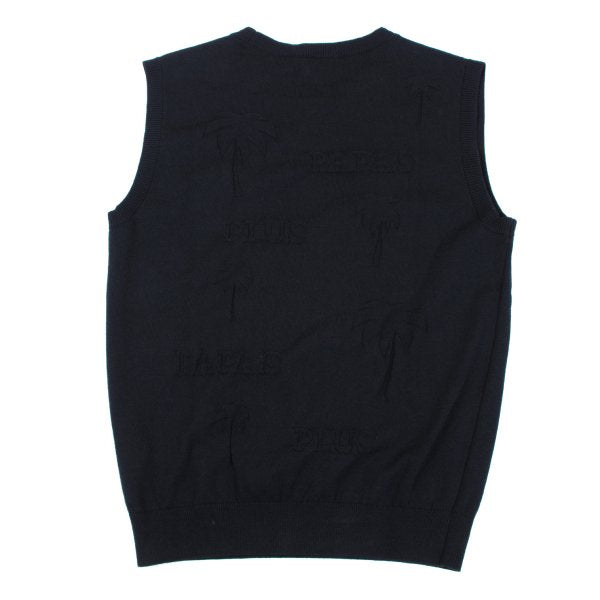 PAPAS PLUS GOLF Logo Palm Tree Knit Vest Navy Size 48M