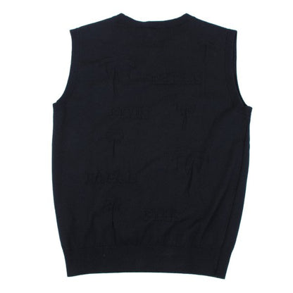 PAPAS PLUS GOLF Logo Palm Tree Knit Vest Navy Size 48M