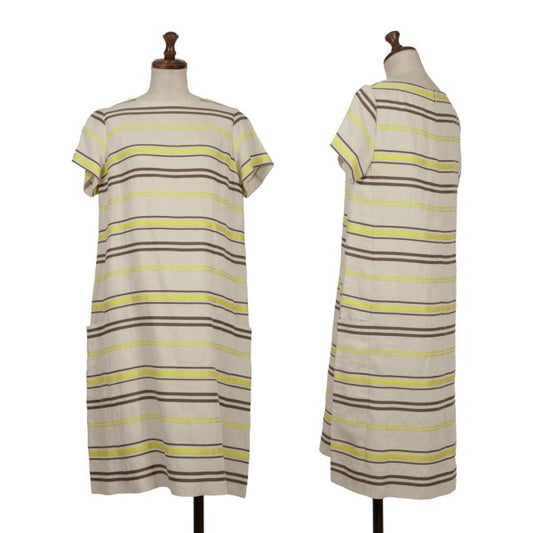 Leilian Stripe Jacquard Short Sleeve Tunic Ecru Blouse Size 7