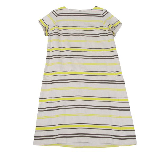 Leilian Stripe Jacquard Short Sleeve Tunic Ecru Blouse Size 7