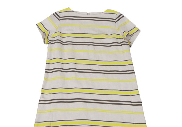 Leilian Stripe Jacquard Short Sleeve Tunic Ecru Blouse Size 7