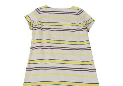 Leilian Stripe Jacquard Short Sleeve Tunic Ecru Blouse Size 7