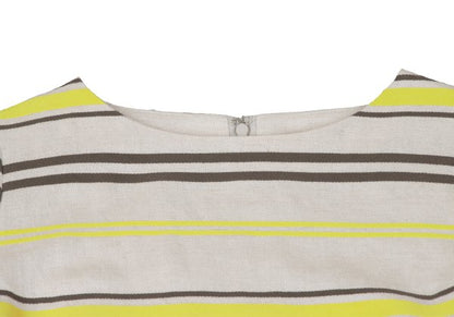 Leilian Stripe Jacquard Short Sleeve Tunic Ecru Blouse Size 7