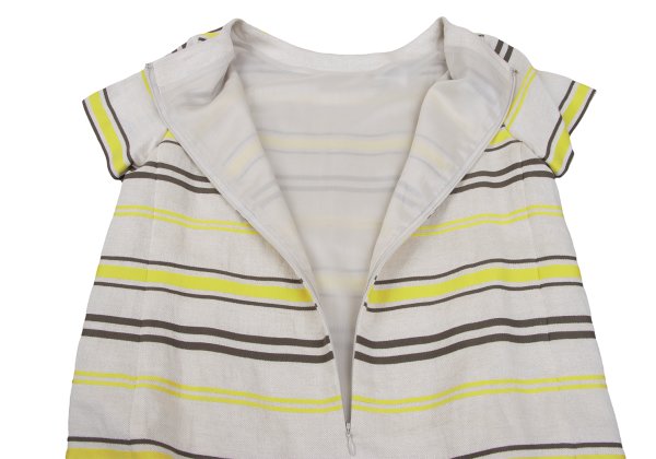 Leilian Stripe Jacquard Short Sleeve Tunic Ecru Blouse Size 7