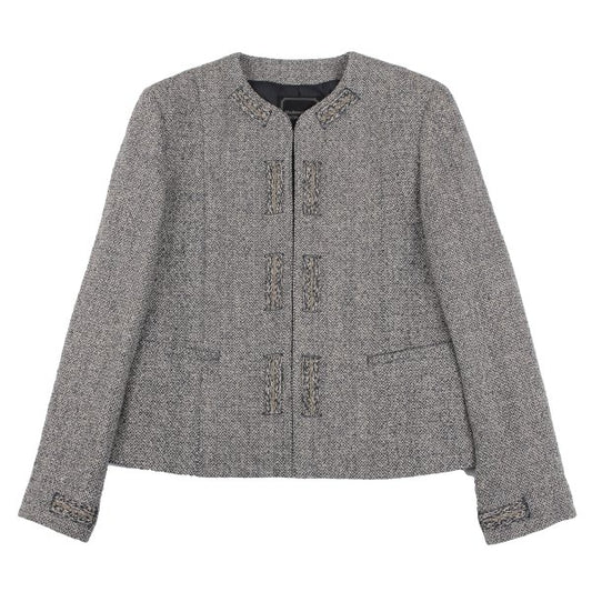 Mademoiselle NON NON Linen Silk Jacket Blue/Cream Size 38M