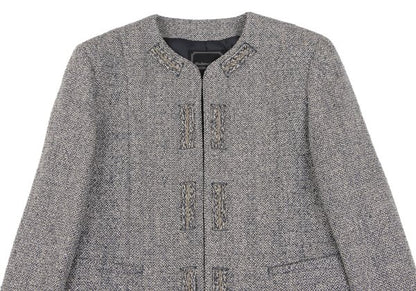 Mademoiselle NON NON Linen Silk Jacket Blue/Cream Size 38M